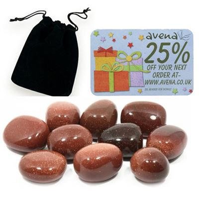 Red Goldstone Gift Pouch of Ten Polished Tumblestones