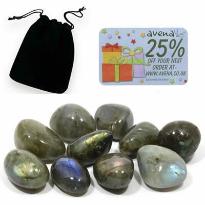 Labradorite Gift Pouch of Ten Polished Tumblestones
