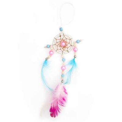 White Dream Catcher Small Pink & Blue Feathers