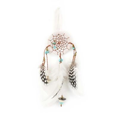 White Dream Catcher With Stone Chips And Feathers