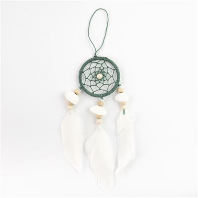 Grey Dream Catcher With White Feathers And Shells