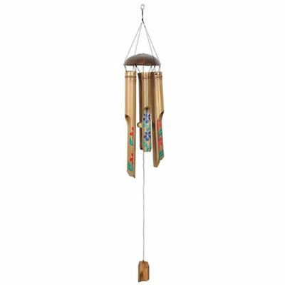 Bamboo Windchime Coloured Flowers Design