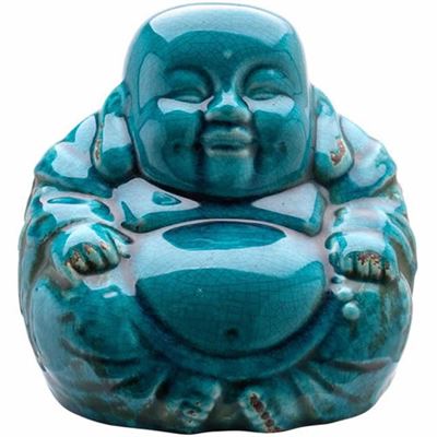 Chinese Buddha Blue Crackle Glaze 18cm