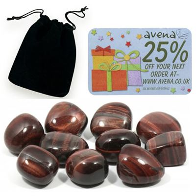 Red Tiger’s Eye Gift Pouch of Ten Polished Tumblestones