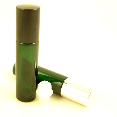 Glass Bottles Green Roll On Ball Black Cap 12ml