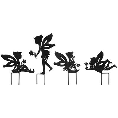 Set Of Four Metal Fairy Garden Silhouettes