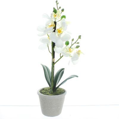 White Orchid Realistic Artificial Plant In White Pot