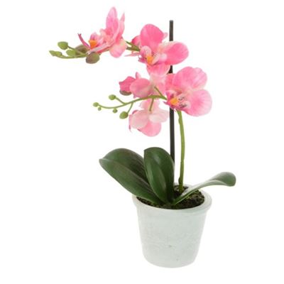 Pink Orchid Realistic Artificial Plant In White Pot