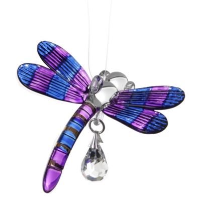 Glass Dragonfly Hanger with Crystal Purple