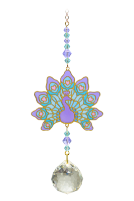 Purple Peacock Suncatcher Crystal