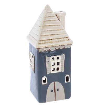 Blue House Tall Square Tower Village Pottery