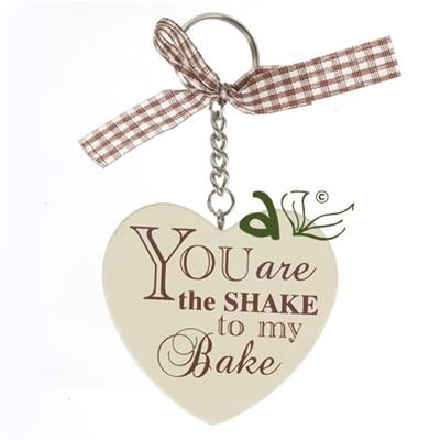 Shake to my Bake Wooden Heart Key Ring